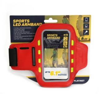 PLATINET SPORT ARMBAND FOR SMARTPHONE RED WITH LED [43708]