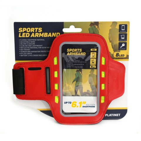 PLATINET SPORT ARMBAND FOR SMARTPHONE RED WITH LED [43708]