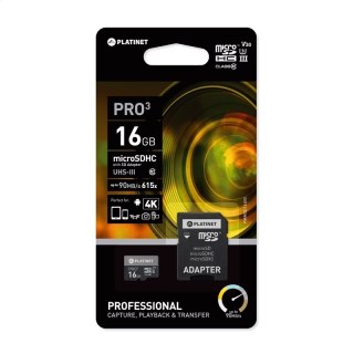 PLATINET microSDHC + ADAPTER SD 16GB class10 U3 90MB/s [44001]