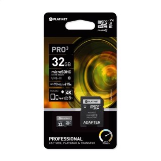 PLATINET microSDHC + ADAPTER SD 32GB class10 U3 90MB/s [44003]