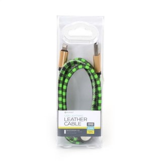 PLATINET TAJPAN LIGHTNING TO USB LEATHER CHECKED CABLE KABEL 1M GREEN [43327]