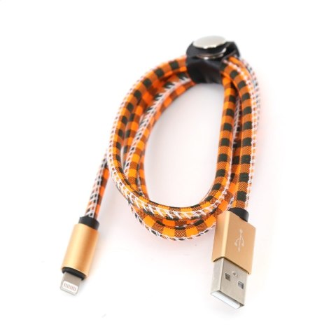 PLATINET TAJPAN LIGHTNING TO USB LEATHER CHECKED CABLE KABEL 1M ORANGE [43329]