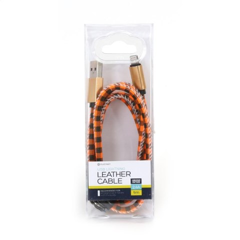 PLATINET TAJPAN LIGHTNING TO USB LEATHER CHECKED CABLE KABEL 1M ORANGE [43329]