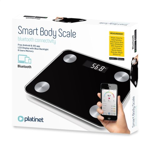 PLATINET WAGA BATHROOM SMART BODY SCALE 180KG 28x28CM WITH APP BLUETOOTH BLACK 44838