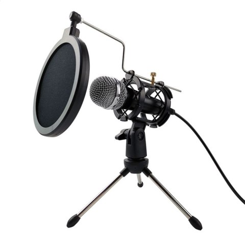 VARR GAMING MICROPHONE MIKROFON GAMINGOWY SCENIC JACK 3.5MM BLACK + POP FILTER + SHOCK BASKET+ TRIPOD+ ADAPTER [45588]