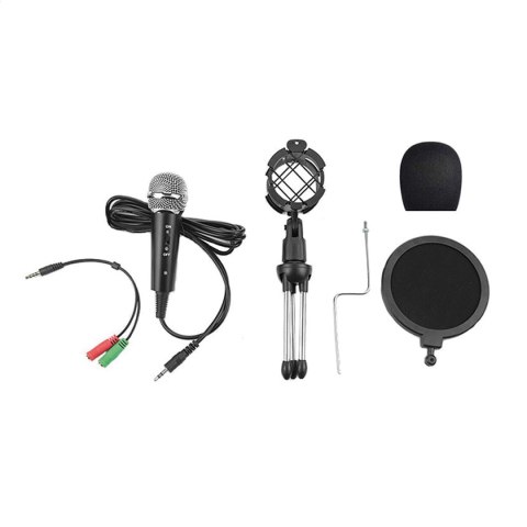 VARR GAMING MICROPHONE MIKROFON GAMINGOWY SCENIC JACK 3.5MM BLACK + POP FILTER + SHOCK BASKET+ TRIPOD+ ADAPTER [45588]