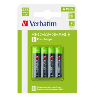 VERBATIM AKUMULATOR ACCUMULATOR HR3 AAA 950mAh PRE CHARGED BLISTER*4 49514