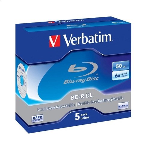 VERBATIM BD-R DL BLU-RAY 50GB 6X DOUBLE LAYER JEWEL CASE BOX*5 43748