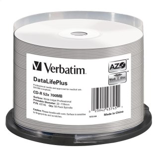 VERBATIM CD-R 700MB 52X AZO PRINTABLE DLP MEDI DISC CAKE*50 43745 PRO