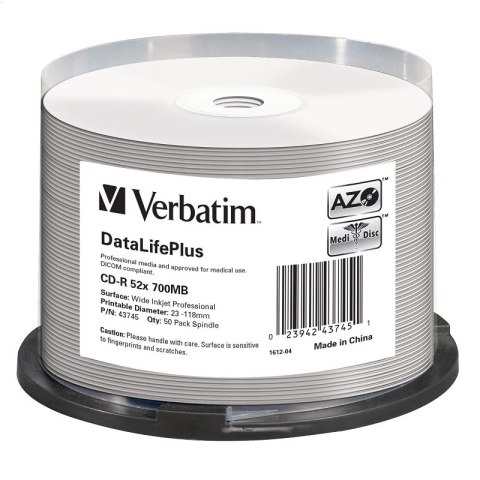 VERBATIM CD-R 700MB 52X AZO PRINTABLE DLP MEDI DISC CAKE*50 43745 PRO