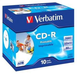 VERBATIM CD-R 700MB 52X AZO PRINTABLE ID BRAND JEWEL CASE*10 43325