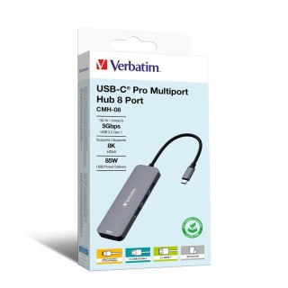 VERBATIM KONCENTRATOR USB-C PRO 8 PORT HUB 2 x HDMI 4K SD 3.2 GEN1 CMH-08 32151