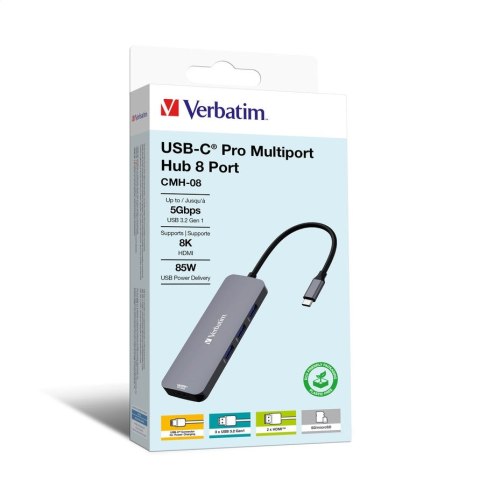 VERBATIM KONCENTRATOR USB-C PRO 8 PORT HUB 2 x HDMI 4K SD 3.2 GEN1 CMH-08 32151