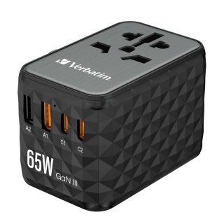 VERBATIM WALL CHARGER ŁADOWARKA SIECIOWA GAN 65W PD 2 x USB-C + 2 x USB-A + TRAVEL ADAPTER 32120