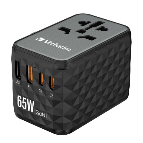 VERBATIM WALL CHARGER ŁADOWARKA SIECIOWA GAN 65W PD 2 x USB-C + 2 x USB-A + TRAVEL ADAPTER 32120