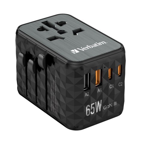 VERBATIM WALL CHARGER ŁADOWARKA SIECIOWA GAN 65W PD 2 x USB-C + 2 x USB-A + TRAVEL ADAPTER 32120