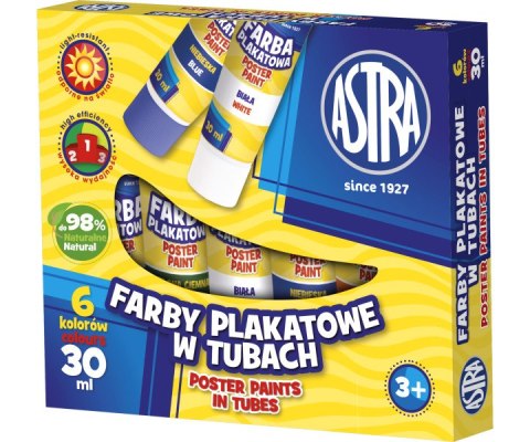 Farby plakatowe tuba 30 ml 6 kolorów ASTRA 83119900