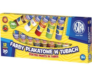 Farby plakatowe12 kolorów tuba 30 ml ASTRA 83110901