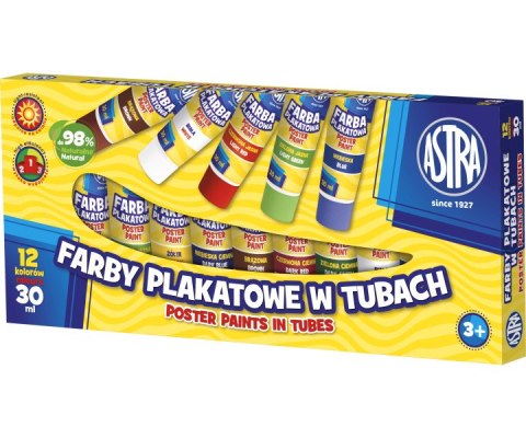 Farby plakatowe12 kolorów tuba 30 ml ASTRA 83110901
