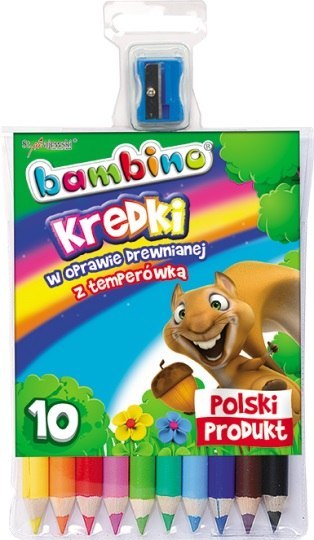 Kredki 10 kolorów Bambino oprawa drewniana temperówka MAJEWSKI KR.10/15BA