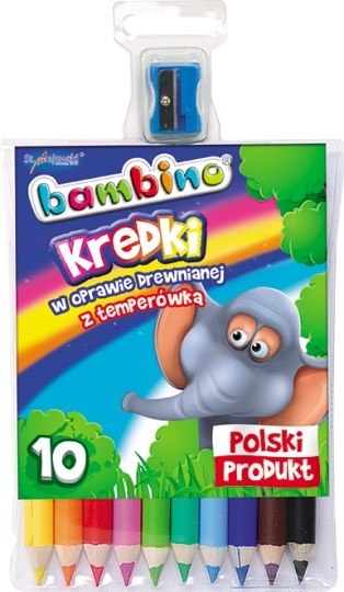 Kredki 10 kolorów Bambino oprawa drewniana temperówka MAJEWSKI KR.10/15BA