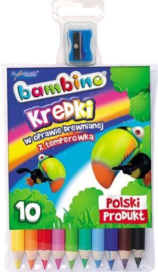Kredki 10 kolorów Bambino oprawa drewniana temperówka MAJEWSKI KR.10/15BA