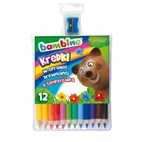 Kredki 12 kolorów Bambino w drewnie temperówka MAJEWSKI KR.12/15BA