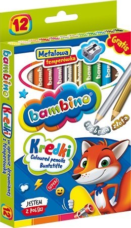 Kredki 12 kolorów Bambino w drewnie temperówka MAJEWSKI KR.12/15BA