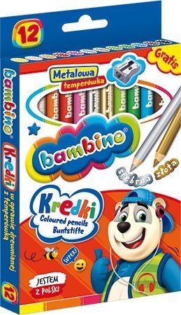 Kredki 12 kolorów Bambino w drewnie temperówka MAJEWSKI KR.12/15BA