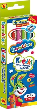 Kredki 6 kolorów Bambino w drewnie temperówka MAJEWSKI KR.6/15BAM