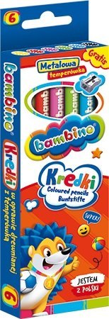 Kredki 6 kolorów Bambino w drewnie temperówka MAJEWSKI KR.6/15BAM