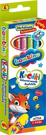 Kredki 6 kolorów Bambino w drewnie temperówka MAJEWSKI KR.6/15BAM