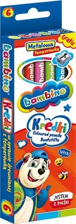 Kredki 6 kolorów Bambino w drewnie temperówka MAJEWSKI KR.6/15BAM
