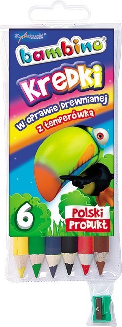 Kredki 6 kolorów Bambino w drewnie temperówka MAJEWSKI KR.6/15BAM