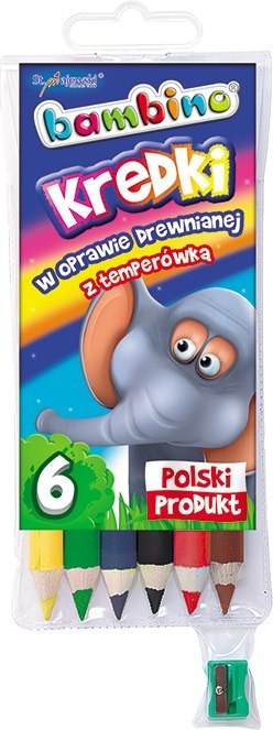 Kredki 6 kolorów Bambino w drewnie temperówka MAJEWSKI KR.6/15BAM