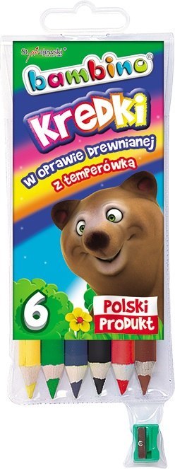 Kredki 6 kolorów Bambino w drewnie temperówka MAJEWSKI KR.6/15BAM