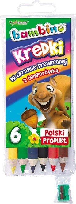 Kredki 6 kolorów Bambino w drewnie temperówka MAJEWSKI KR.6/15BAM