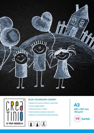 BLOK TECHNICZNY CREATINIO, CZARNY A3 10K 160G
