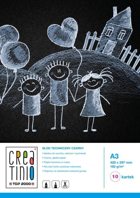 BLOK TECHNICZNY CREATINIO, CZARNY A3 10K 160G
