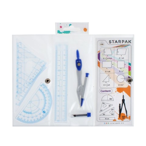Cyrkiel metalowy plus zestaw geometryczny 4 elementy etui STARPAK 262681