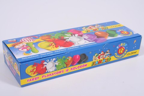 Farby plakatowe 12 kolorów 20 ml FLAMINGO 299125