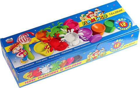 Farby plakatowe 12 kolorów 20 ml FLAMINGO 299125