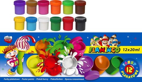Farby plakatowe 12 kolorów 20 ml FLAMINGO 299125