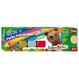 Farby plakatowe 12 kolorów 20 ml złota i srebrna Bambino MAJEWSKI 001581