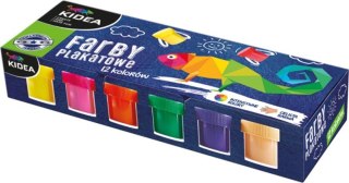 Farby plakatowe 20ml Kidea 12kolorów DERFORM FP12KKA