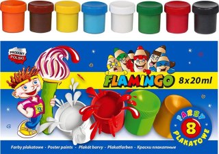 Farby plakatowe 8 kolorów 20 ml FLAMINGO 299123