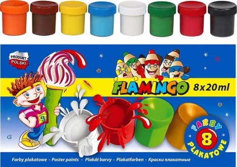 Farby plakatowe 8 kolorów 20 ml FLAMINGO 299123