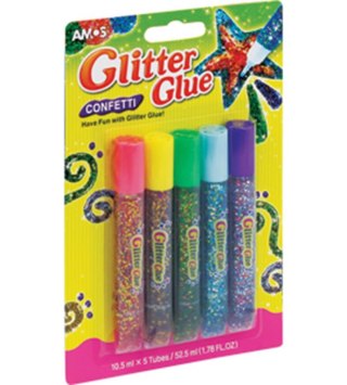 Klej z brokatem GLITTER GLUE CONFETTI 5 kol. 10,5 ml AMOS GCF10B5
