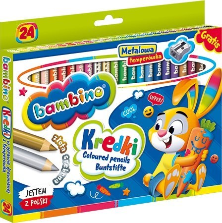 Kredki 24 kolory Bambino drewniane temperówka MAJEWSKI 20132