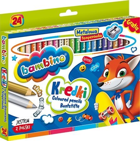 Kredki 24 kolory Bambino drewniane temperówka MAJEWSKI 20132
